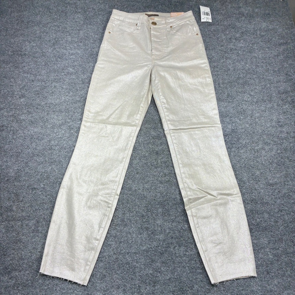 Kut from the Kloth Charlize Pants Womens 0 Metallic Champagne‎ NEW Raw Hem